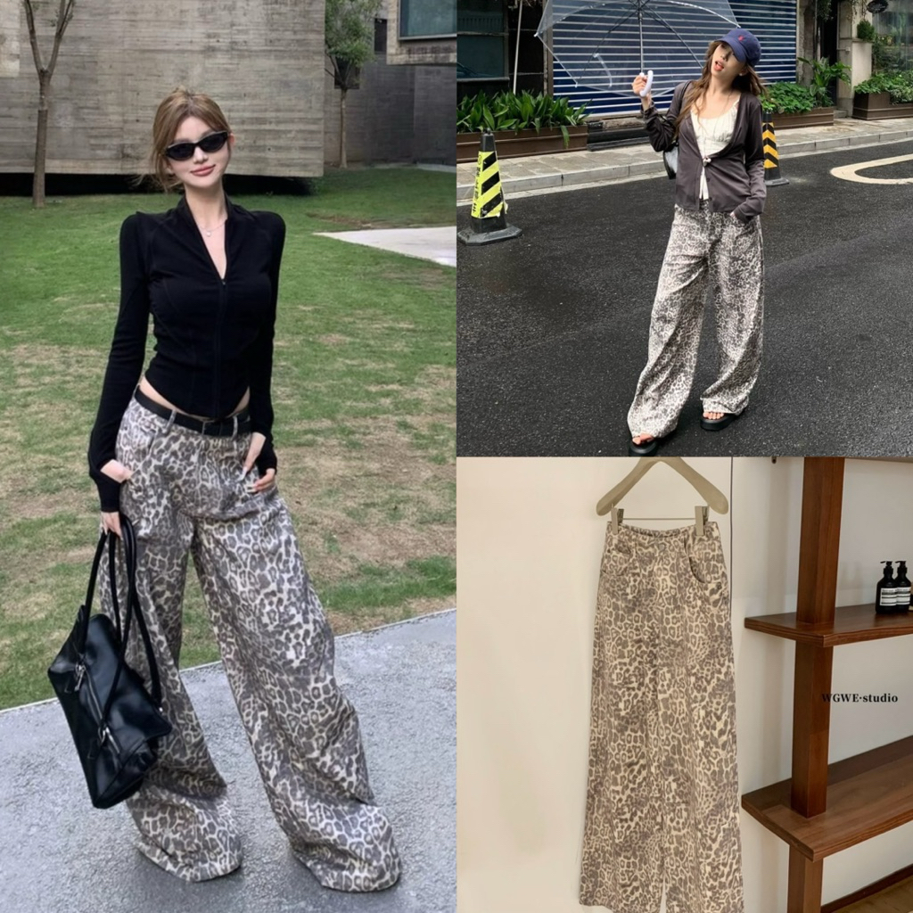 7476# กางเกงยีนส์ขายาว ลายเสือ เนื้อผ้าดี ทรงสวย  TAG:WG.WE 🇰🇷