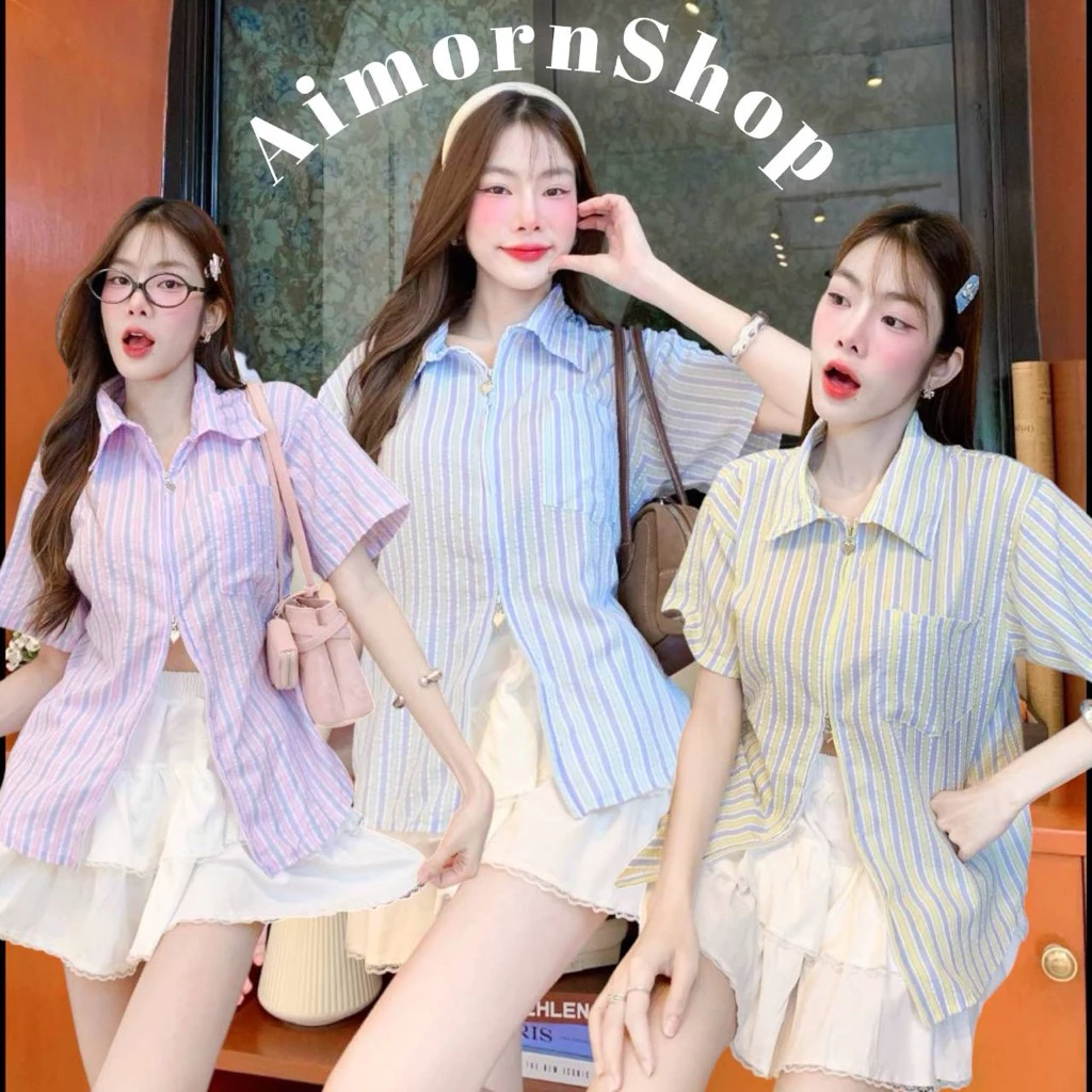🔥aimorn_shop🔥เสื้อเชิ้ต ดีเทลแต่งซิป เหมาะกับสาวทุกหุ่น แมทช์ง่าย จะใส่เป็นเสื้อเชิ้ตหรือเสื้อคลุมก็ปัง งานน่ารักมาก