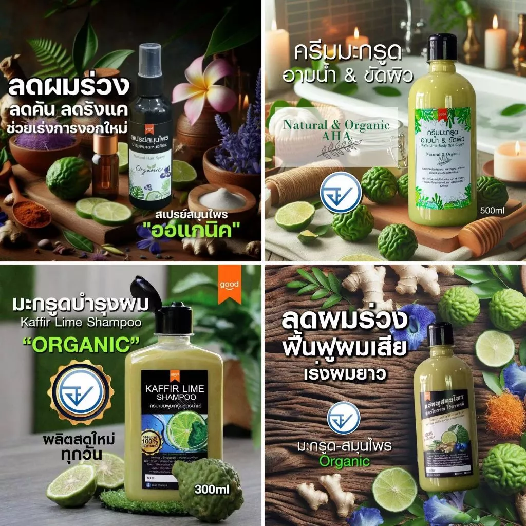 ผลิตภัณฑ์บำรุงผม Organic ลดผมร่วง ครีมนวด ครีมหมักผม kaffir lime herbal hair care,ของขวัญวันแม่