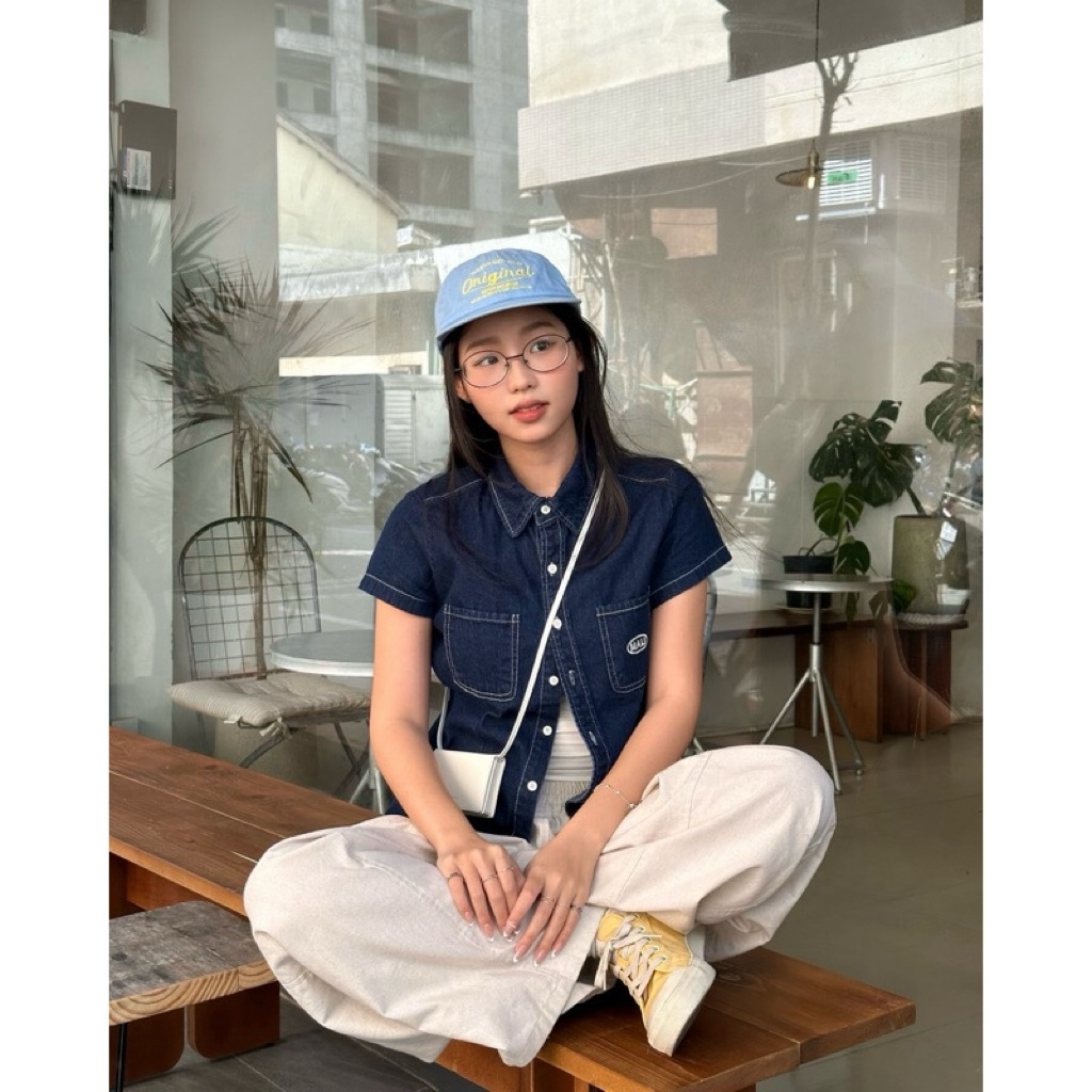 mail classic - Michael denim top เสื้อยีนส์แขนสั้น