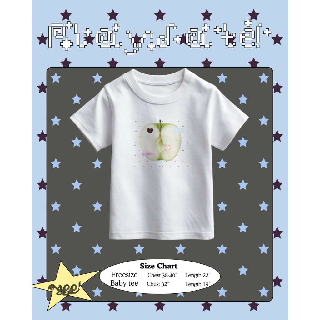 เสื้อยืด Freesize / Baby Tee Mappi Apple Core Cotton 100% 210gsm ลายแอปเปิ้ลสีเขียว สีขาว