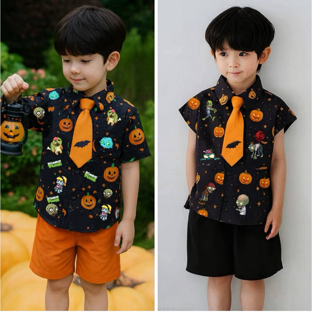 ชุดฮาโลวีนเด็กผู้ชาย ชุดเข้าเซ็ทฮาโลวีน 3 ชิ้น งานป้ายผ้าดี