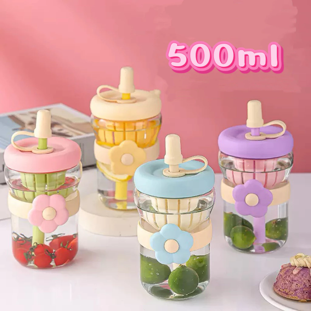 แก้วน้ำ สไตล์มินิมอลน่ารักๆ ขนาด 500ml ถ้วยฟางแบบหนา แบบเรียบง่าย พกพาสะดวก พร้อมส่ง(0007)