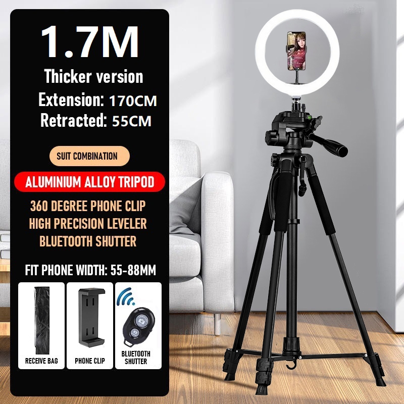 140cm/170cm Tripod ชุดไฟไลฟ์สด 26cm LED Ring Light พร้อมขาตั้ง3 สี ความสว่าง 10 ระดับ มีที่จับมือถือในตัว - รูปที่ 7