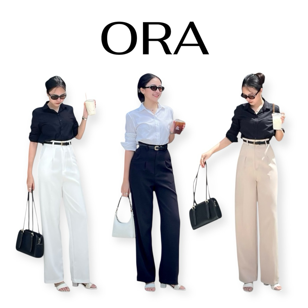 KARIn กางเกงขายาวผู้หญิง รุ่น ORA Signature Wide กางเกงขากระบอกใหญ่ กางเกงทำงาน [ผ้าเปเป้]