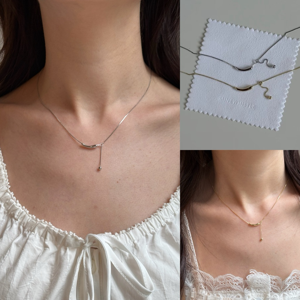 MWS สร้อยคอเงินแท้ [Silver 925] Curve Charm Necklace (40-45cm) ดีไซน์เรียบหรู มินิมอล