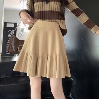 Zenmoya(7039)กระโปรงไหมพรมสั้นทรงเข้ารูป เอวสูง ปลายระบายบานสวยน่ารัก {ยาว 17”} กระโปรงเทนนิส
