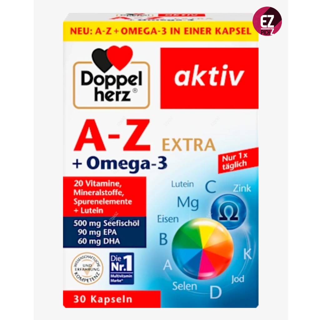 วิตามินรวม Doppel Herz A-Z EXTRA +Omega3 จากเยอรมัน Germany Vitamin มีวิตามินถึง23ชนิด EXP.04/2027