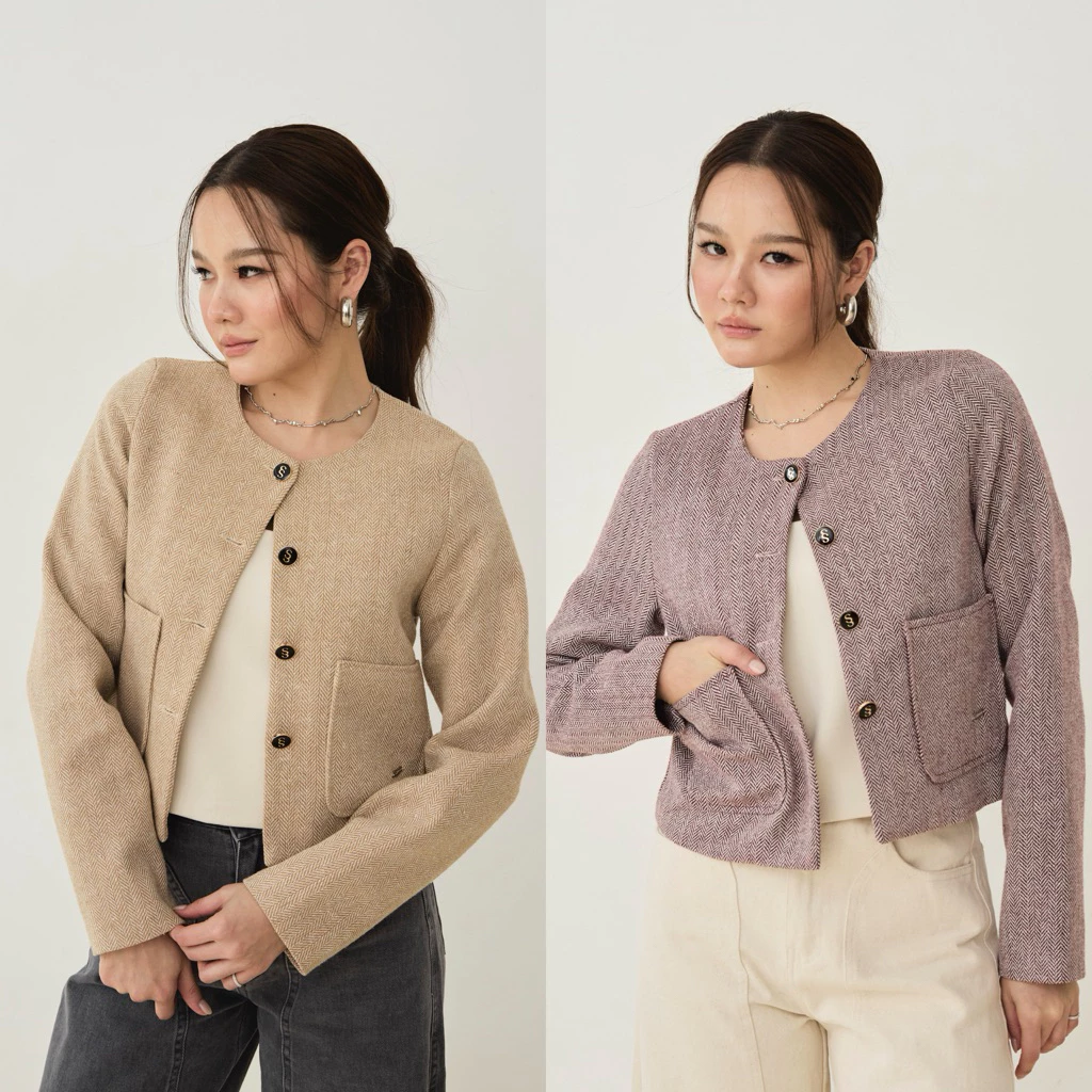 ** พร้อมส่ง ** Swana.ss -  Faye blazer crop top (S-7XL) 🌼🤍 เสื้อครอปเบเซอร์ ผ้าทวิตทอกระสอบ thumbnail 3