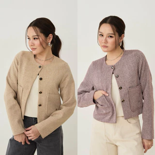 ** พร้อมส่ง ** Swana.ss - Faye blazer crop top (S-7XL) 🌼🤍 เสื้อครอปเบเซอร์ ผ้าทวิตทอกระสอบ