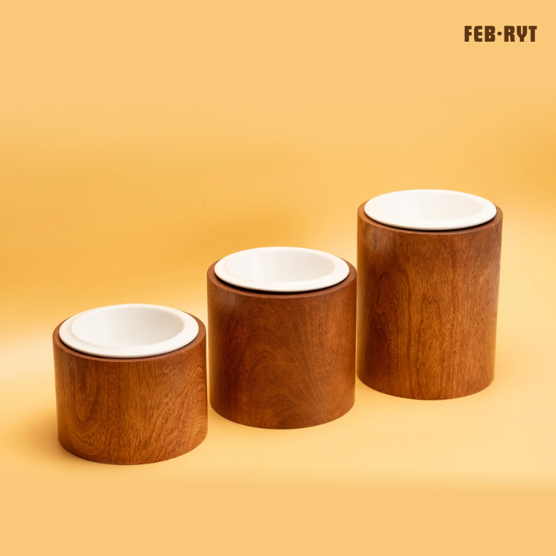 (S,M,L)Wooden Log Stand with bowl ตอไม้วางอาหาร+ชามเซรามิคสัตว์เลี้ยง