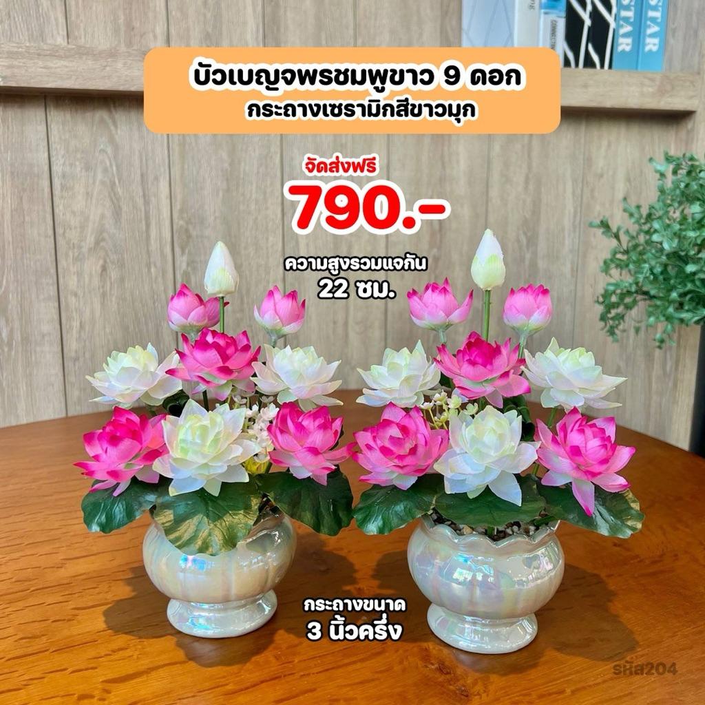 ดอกบัวบูชาพระพร้อมกระถางเซรามิกจัดส่งฟรี ขายเป็นคู่