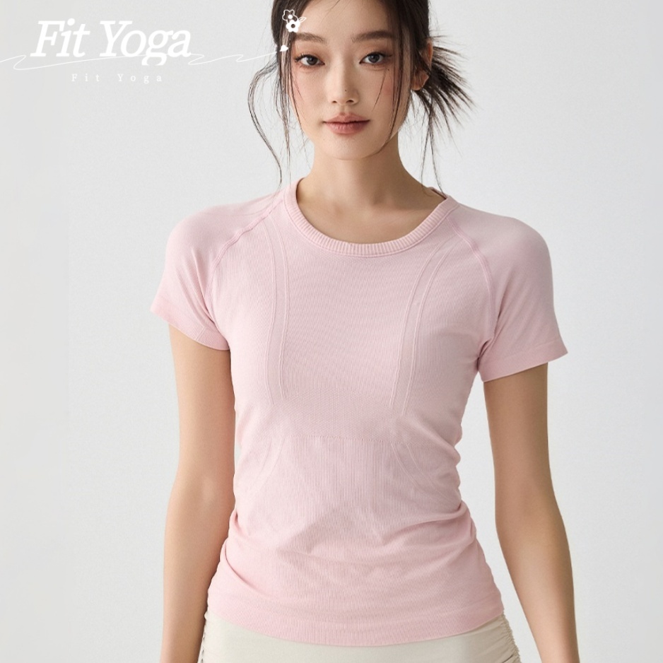 FitYoga ชุดโยคะ กางเกงรัดรูปผู้หญิง ชุดกีฬาฟิตเนส เสื้อแขนสั้น วิ่งสไตล์ใหม่แบบแห้งเร็ว