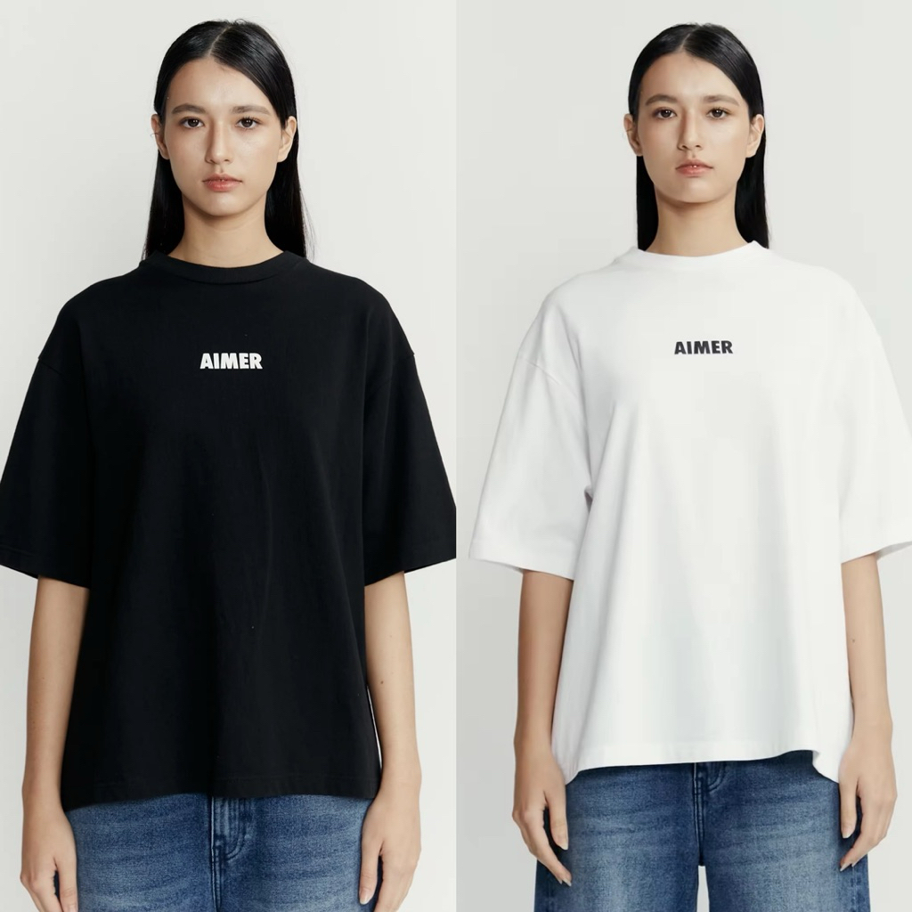New🖤 AIMER - AIMER Mini Logo T-shirt เสื้อยืด โอเวอร์ไซส์ สกรีนลาย