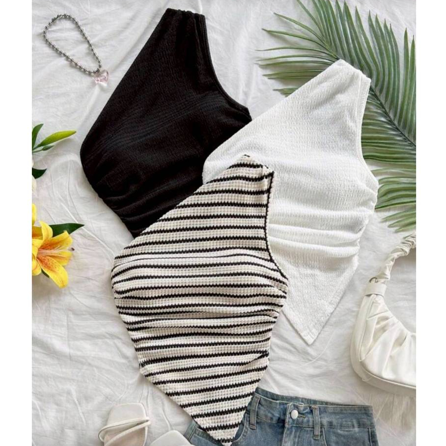 Crop TC2572 เสื้อกล้าม ไหล่เดียว พอดีตัว ชายสามเหลี่ยม