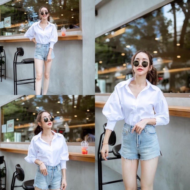 ZO011 TARA Shirt เสื้อเชิ้ตคอปก แขนพอง จั๊มปลายแขน มีกระดุมด้านหน้า ดีไซน์เก๋ เนื้อผ้าออกฟอร์ตอย่างดี ใส่สบาย ไม่ร้อน