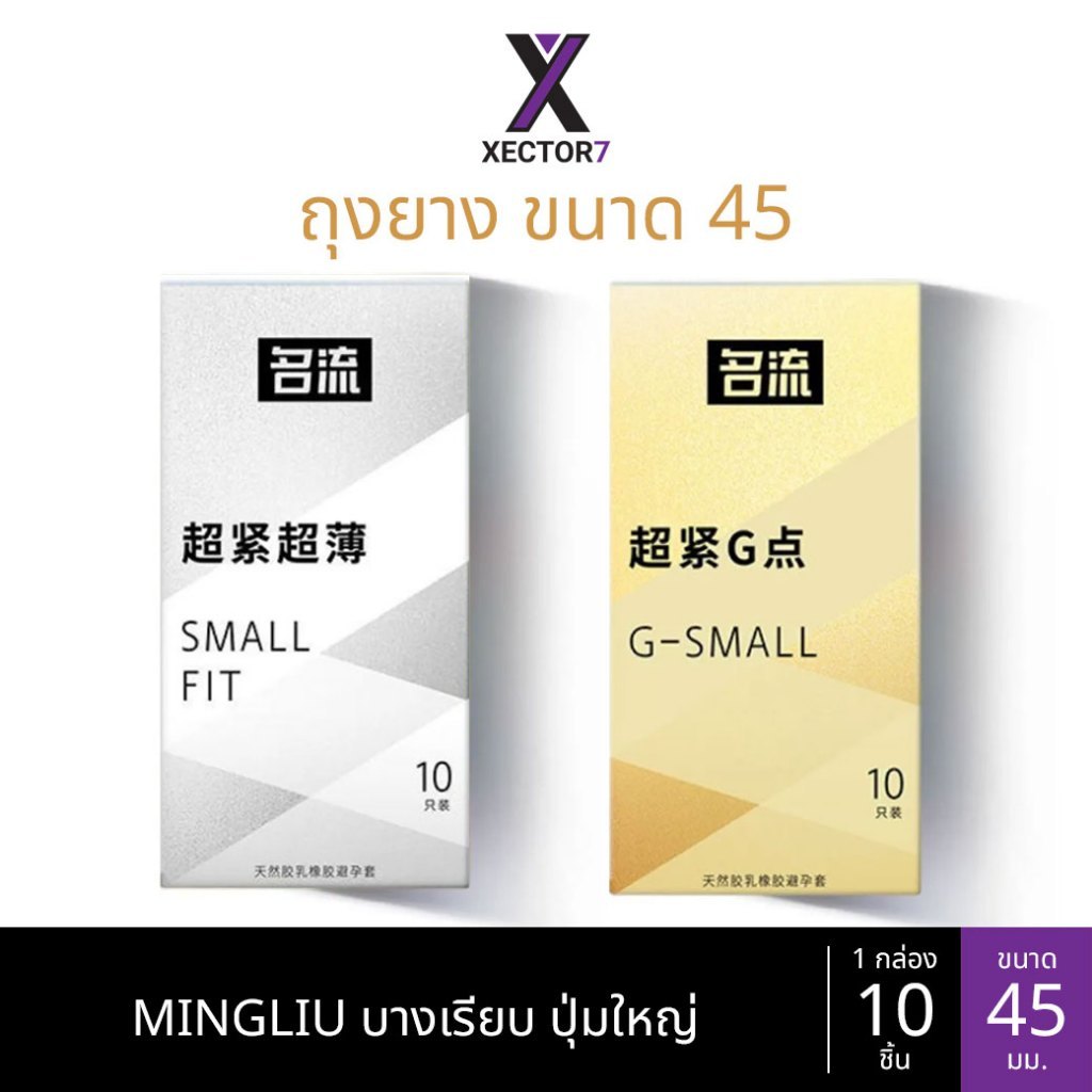 ถุงยาง MINGLIU ขนาด45 บางเรียบ ปุ่มใหญ่ (10ชิ้น/กล่อง)