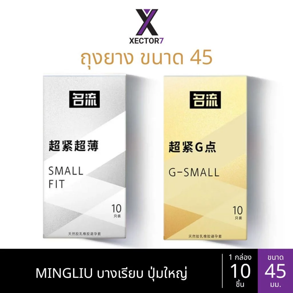 ถุงยาง MINGLIU ขนาด45 บางเรียบ ปุ่มใหญ่ (10ชิ้น/กล่อง)