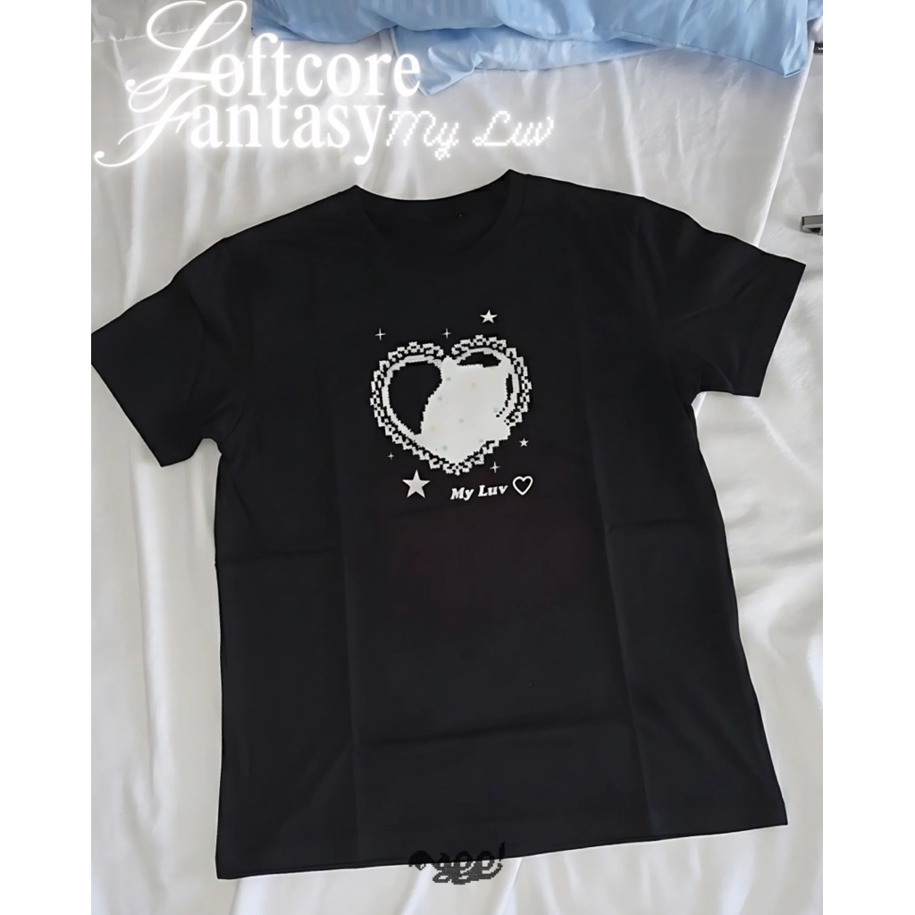 เสื้อยืด Freesize Mappi My Luv  Cotton 100% 210gsm ลายหัวใจพิกเซล สีดำ