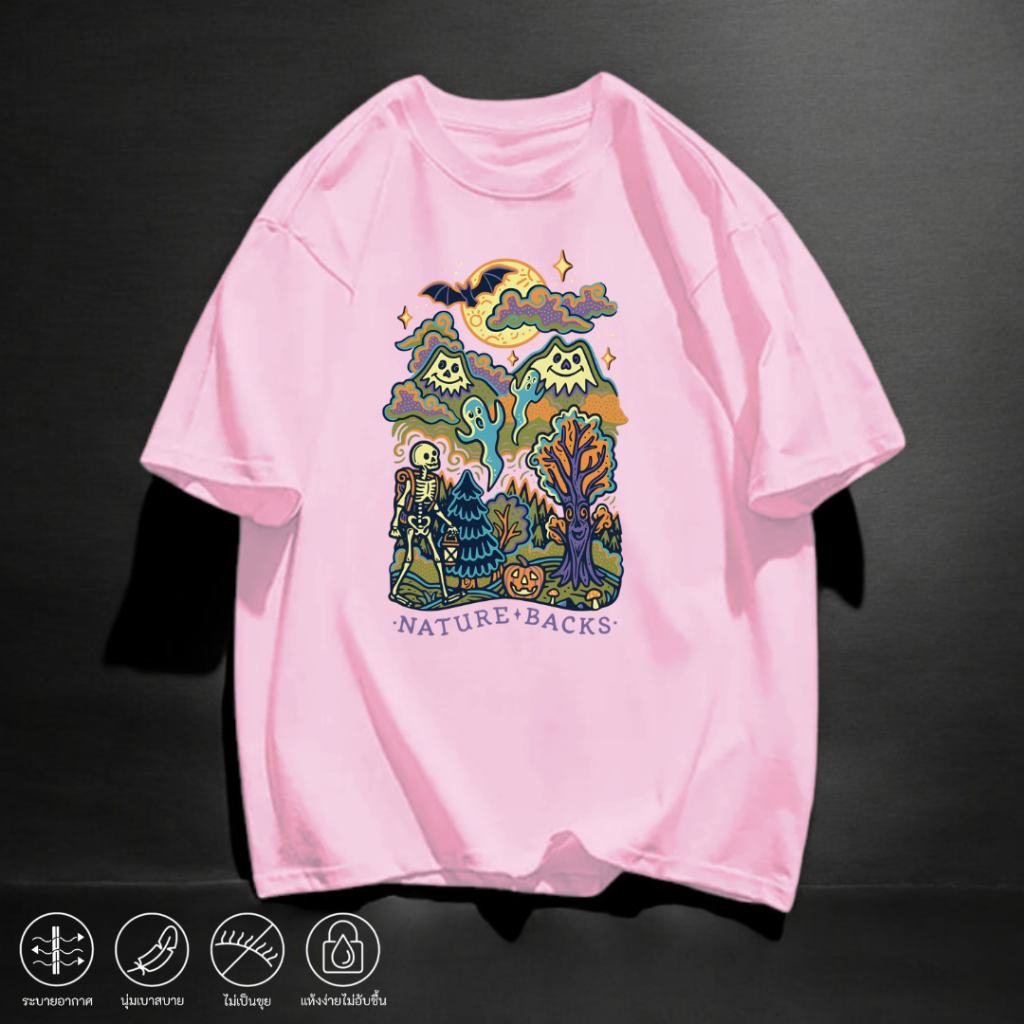 เสื้อยืดคอกลมOversize ลายพิเศษธีมฮาโลวีน Halloween เนื้อผ้านุ่ม ใส่สบาย ใส่ได้ทั้งผู้หญิงและผู้ชาย Q