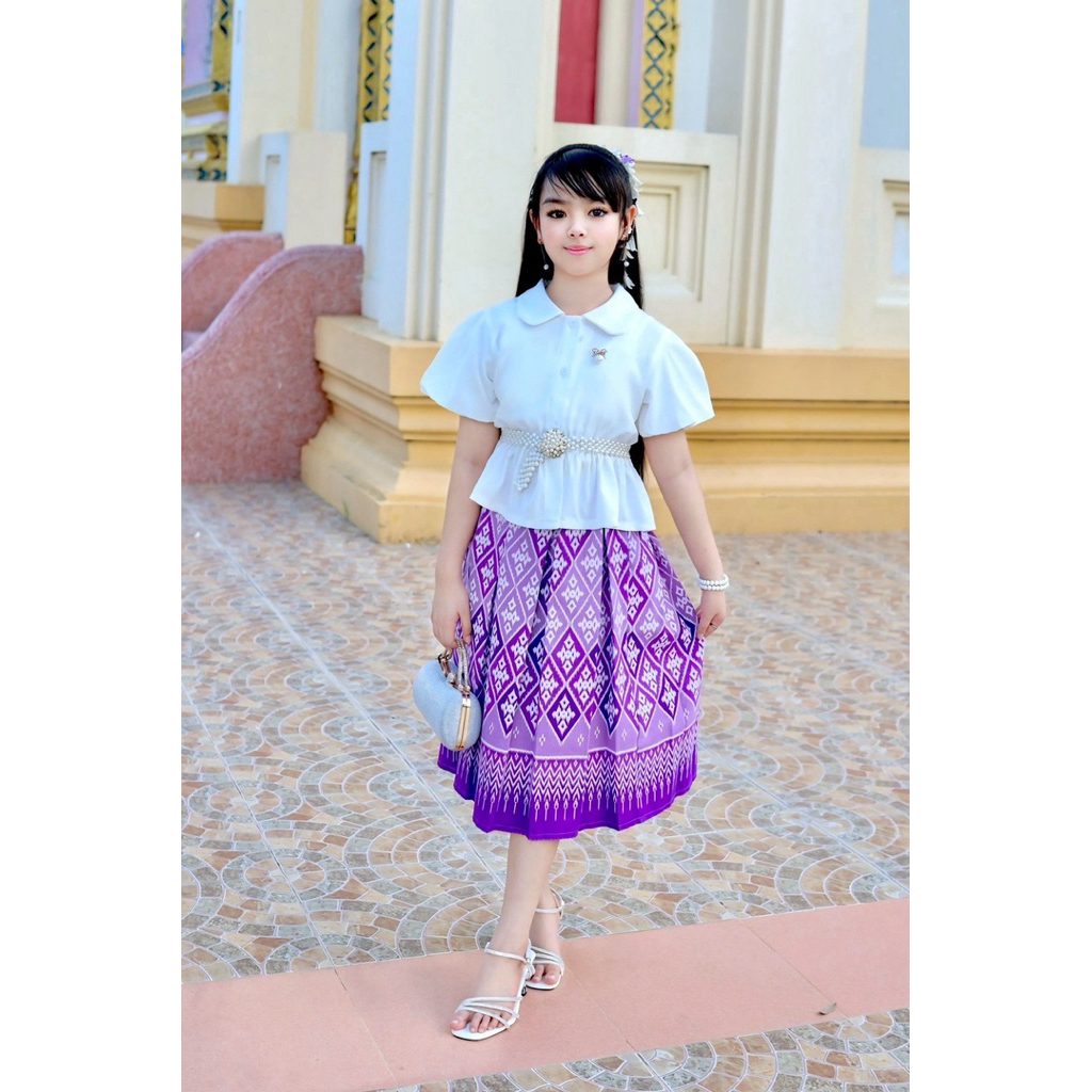 ชุดไทยเด็กผู้หญิง เสื้อแขนตุ๊กตา+กระโปรง