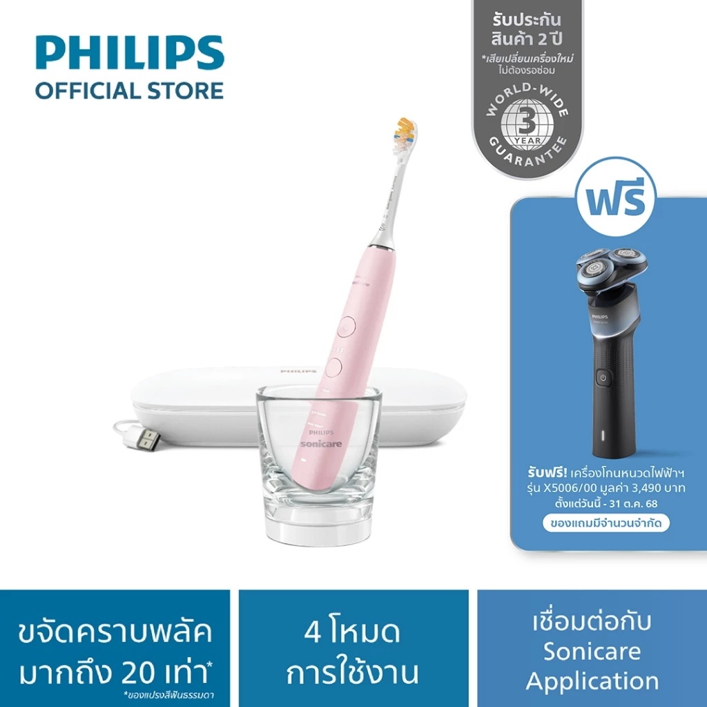 Philips Sonicare ฟิลิปส์ แปรงสีฟันไฟฟ้า DiamondClean รุ่น HX9914/75 (สีดำ) , HX9914/76 (สีชมพู)