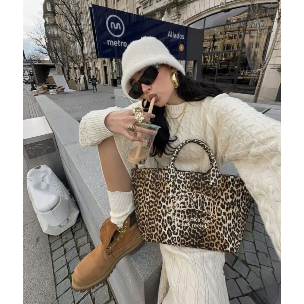 กระเป๋าสะพายข้าง Leopard Leopard Large Canvas Tote Bag เข้าใหม่ 🌈ลายเสือดาว