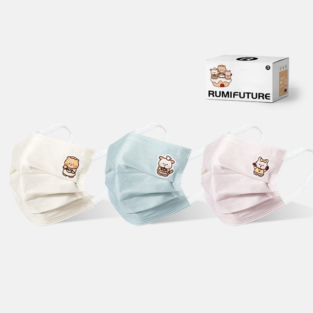 Rumi Future: รูมิฟิวเจอร์ หน้ากากอนามัยเด็กสีพาสเทล แมสเด็กลายน้องหมีน่ารัก (สำหรับเด็ก3-12ปี)