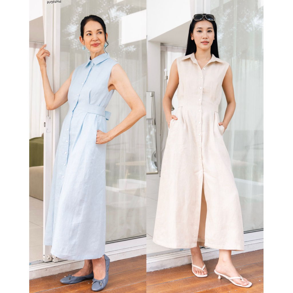 ORCHIDA - Linen Button Midi Dress