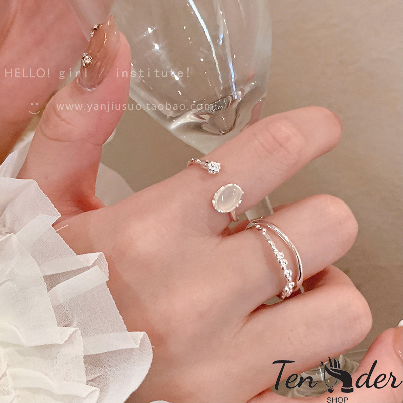 COD-ส่งเร็วจากไทย🎀2ชิ้น แหวนมูนสโตน แฟชั่นหรูหรา ปรับได้ แหวนเปิด สำหรับผู้หญิง เครื่องประดับแฟชั่น-Ten