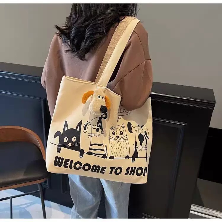 กระเป๋าผ้า(มีซิป) สะพายข้างแฟชั่นTote BagNO.3