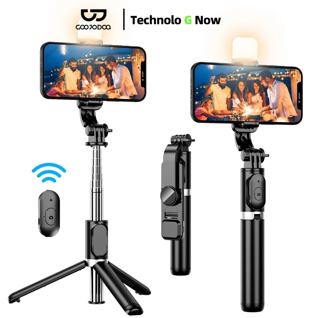 GOOJODOQ ขาตั้งกล้อง 4in1 ไม้เซลฟี่ 360° แบบหมุนได้ พร้อมไฟ Led พร้อมรีโมตคอนโทร