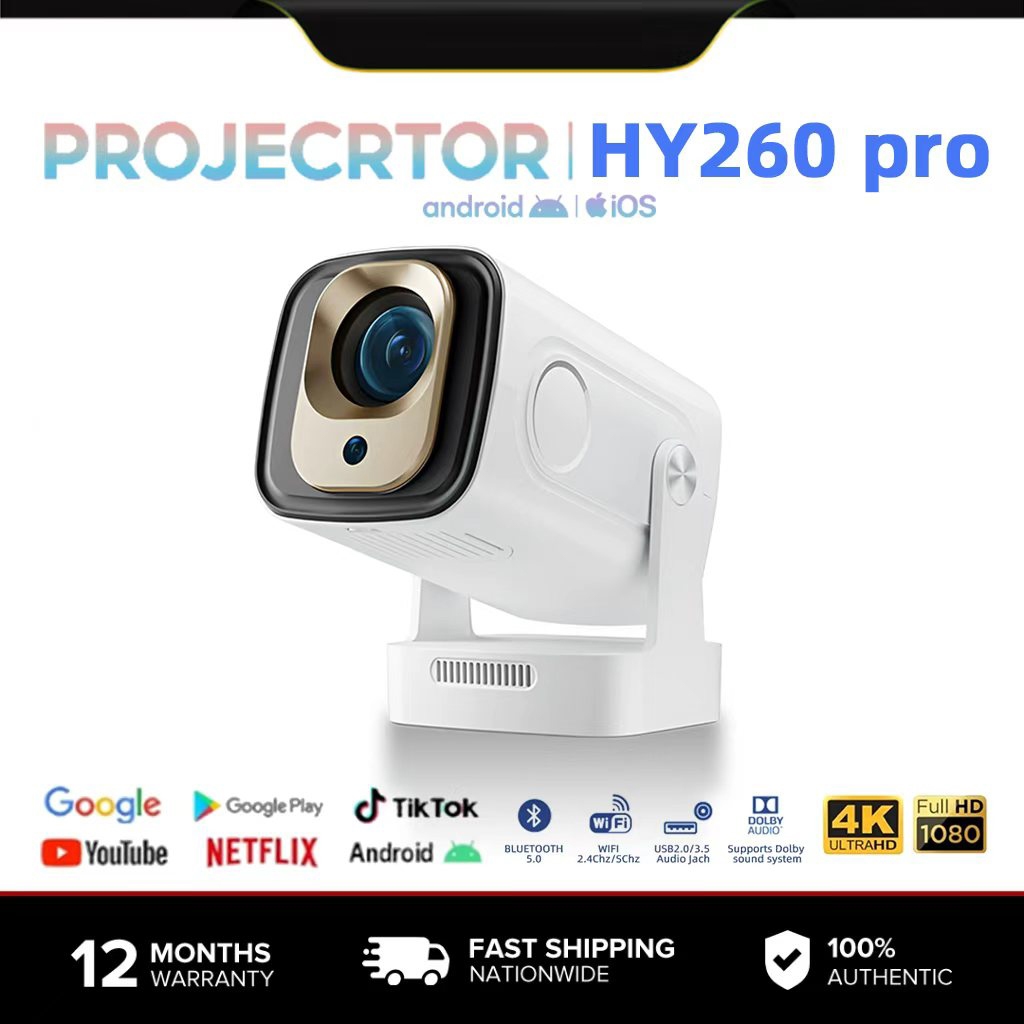 โปรเจคเตอร์ HY260 Pro 4K iPhone / Android11 projector HDMI WiFi6 260lumen 1920*1080P  โฮมเธียเตอร์ N