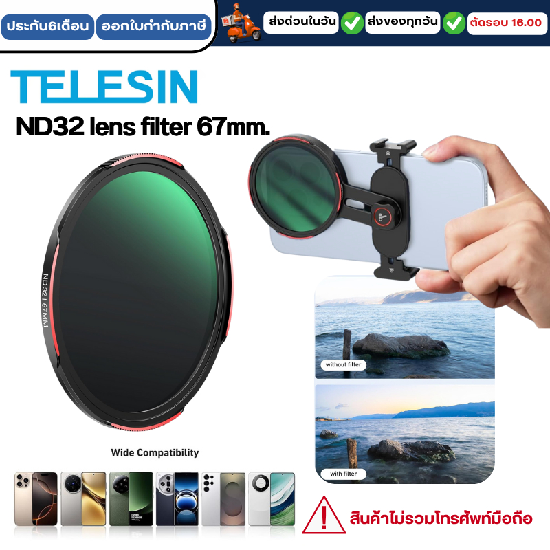 Telesin ND32 Filter DSLR Camera Lens for Smartphone Mounts (67mm.)