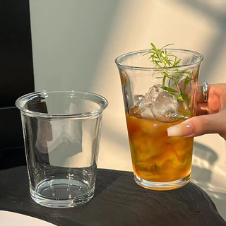 TIMECAFE แก้วใส แก้วคาเฟ่ 350 มล แก้วกาแฟ รุ่นหนา ปากพับ สไตล์มินิมอล วินเทจ