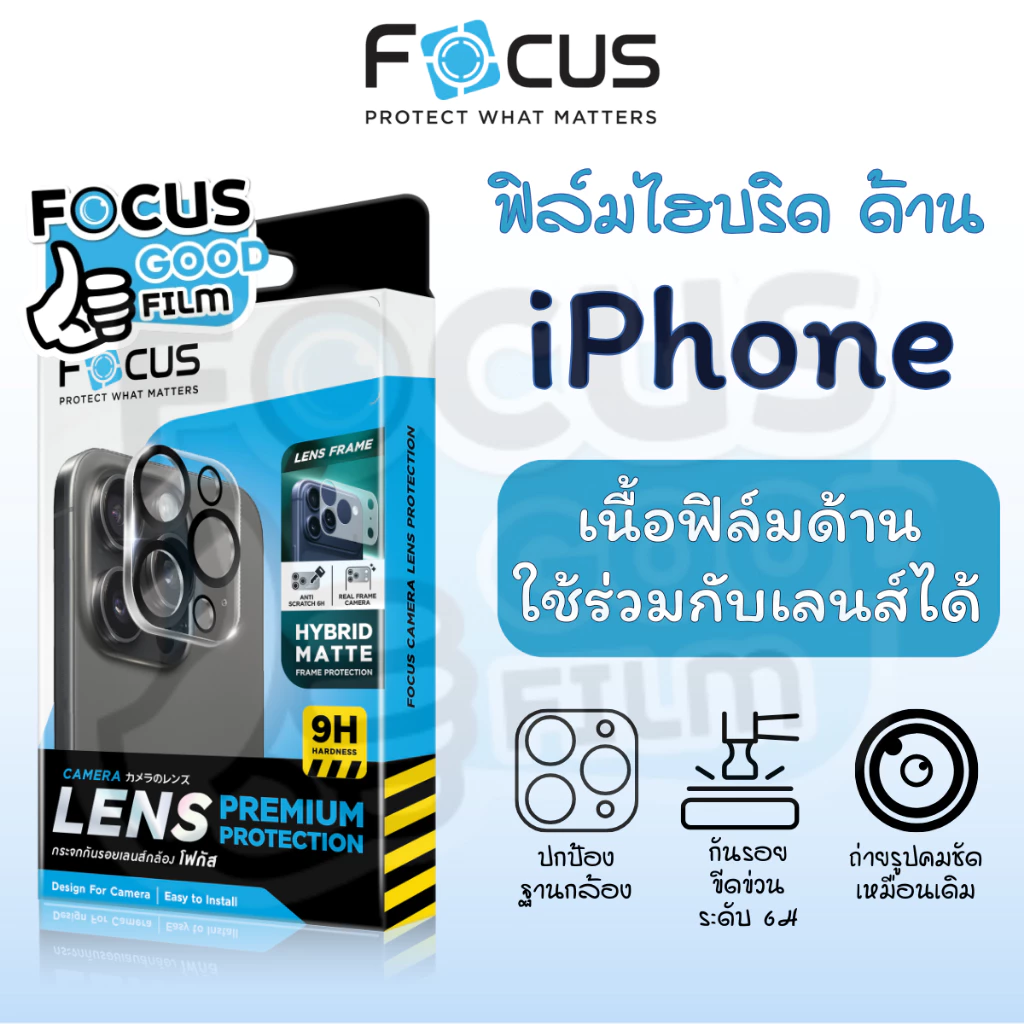 ฟิล์มกันรอยฐานกล้อง แบบด้าน ไฮบริด Focus Hybrid Matte Frame Lens สำหรับ iPhone 17 Pro / 17 Pro Max