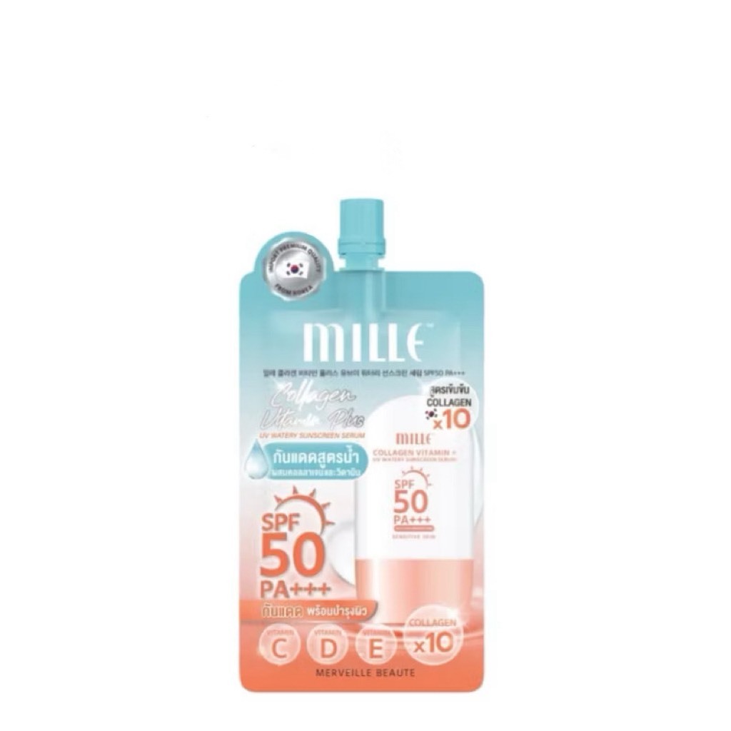 (1 ซอง) Mille กันแดดสูตรน้ำผสมคอลลาเจน Collagen Watery Sunscreen SPF50 PA +++ 6 g.