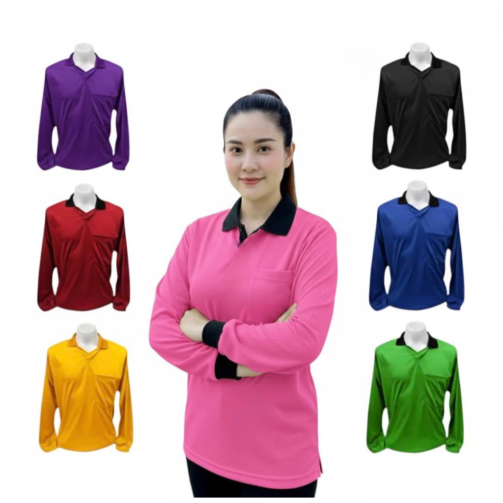 เสื้อคนงานแขนยาว ปกคละสี รอบอก 40”~48“ เสื้อปุ๋ย คอวีปก เสื้อช่าง