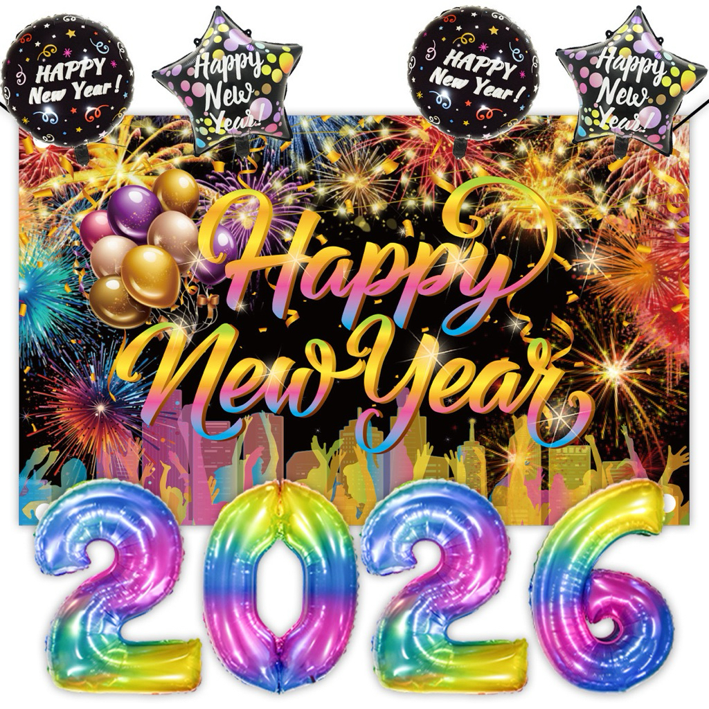 (พร้อมส่ง)Happy New Year Backdrop 110x180cm ป้ายปีใหม่