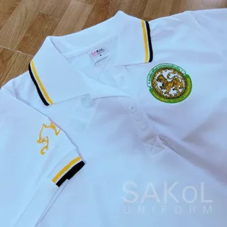 SAKOL โปโลผ้าTK มีปักแขน+ปักหลัง เสื้อโปโล สีขาว เสื้อขาว ขาว ปักตรา อปท มหาดไทย ท้องถิ่น อบต เทศบาล