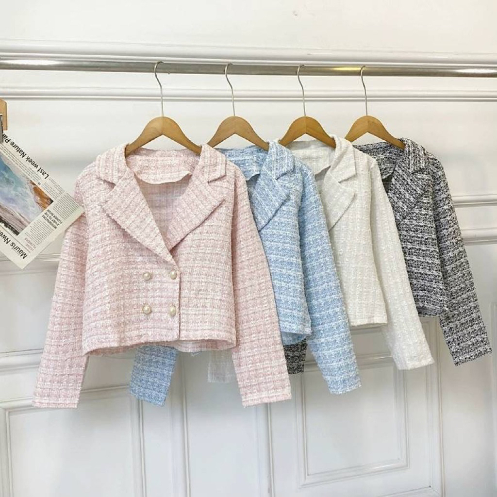 LILY เสื้อคลุมผ้าทวิตลายลัคชู ไฮโซสุดๆ เสื้อแขนยาว เสื้อคลุม แมทช์สวยทุกลุค งานนำเข้า งานป้ายสวยตรงปกค่ะ