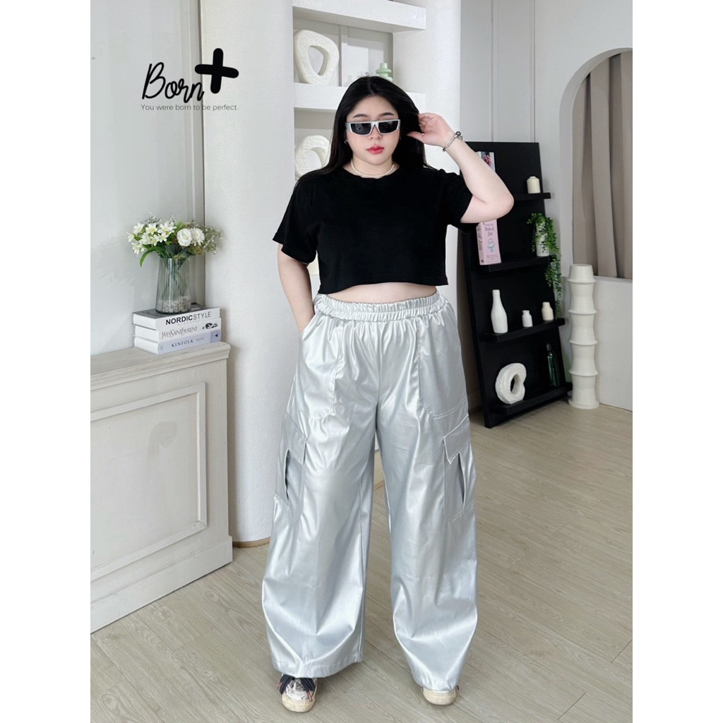 Cargo pants Metallic color เนื้อผ้าหนัง เอว 34-58”