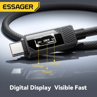 Essager 100W A/C-C สายเคเบิลข้อมูลจอแสดงผลดิจิทัลที่เข้ากันได้อย่างสมบูรณ์พร้อมหัวเข็มขัดวิเศษเพื่อการจัดเก็บที่ง่ายดาย