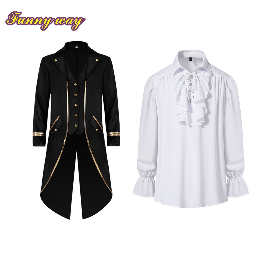 คน เสื้อคลุม ชุดฮาโลวีน ชุดยุคฟื้นฟูศิลปวิทยาวิคตอเรีย เสื้อโจรสลัด Masquerade วินเทจ ทักซิโด้