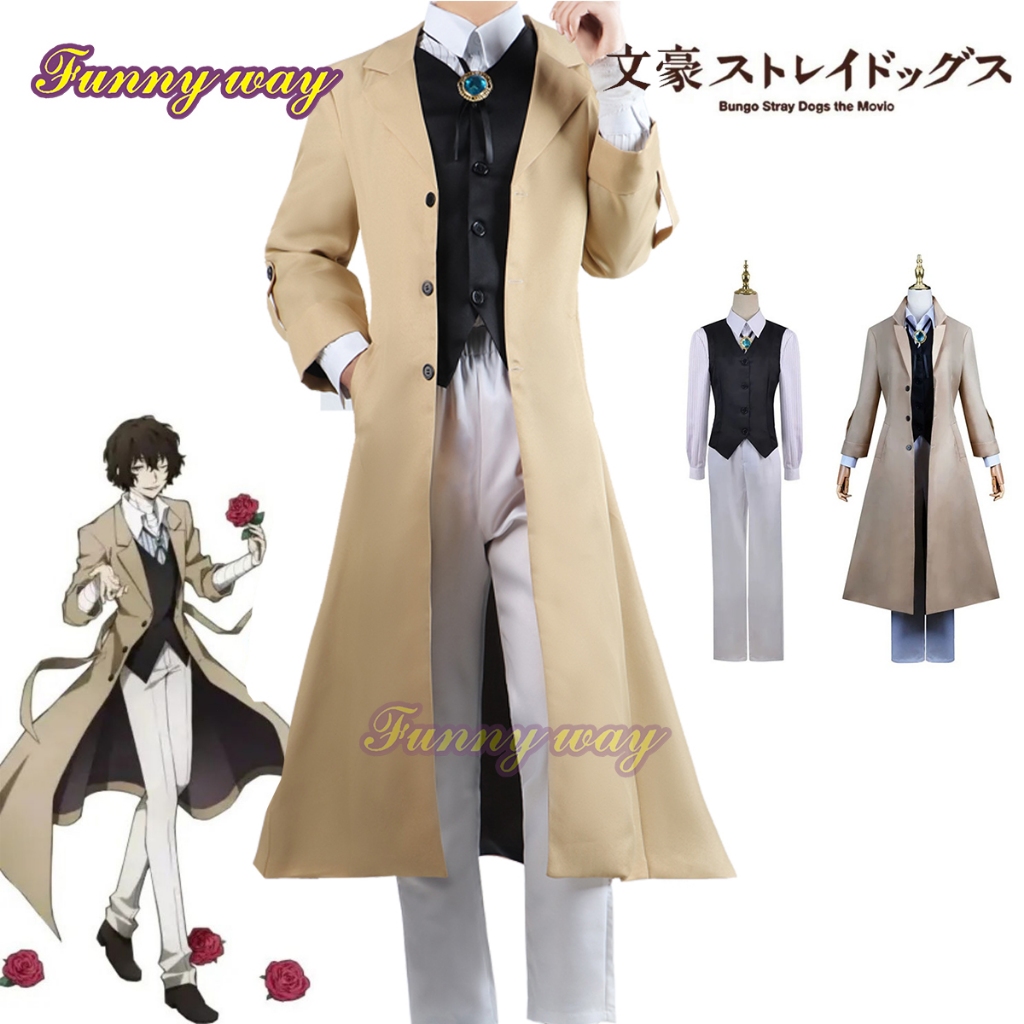 อนิเมะ Bungo Stray Dogs ชุดเสื้อผ้า Dazai Osamu เครื่องแต่งกายคอสเพลย์ เครื่องแบบนักสืบสำหรับผู้ใหญ่