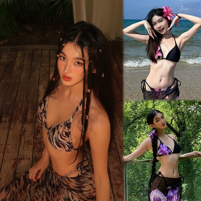 Victoria's ชุดว่ายน้ำกระโปรง บิกินี่ 3 ชิ้น สไตล์เซ็กซี่ เว้าหลัง ผูกคอ beach#1033