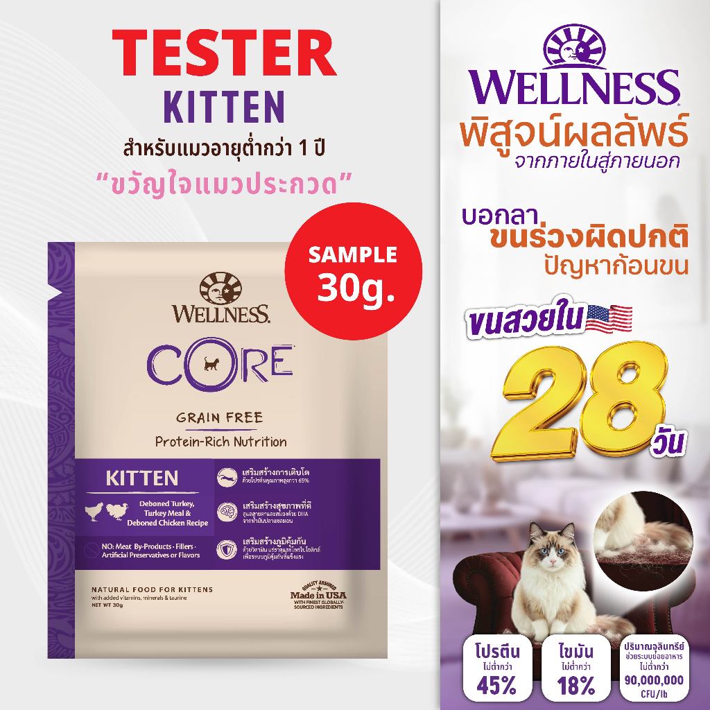 SAMPLE อาหารแมว WELLNESS CORE: Kitten (30g)