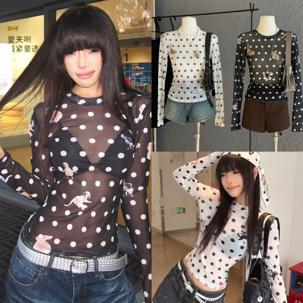 📍พร้อมส่ง ขาว📍7522 เสื้อแขนยาวคอกลมผ้าตาข่าย เนื้อผ้ายืดหยุ่นได้เยอะ ทรงสวย  TAG:WG.WE 🇰🇷
