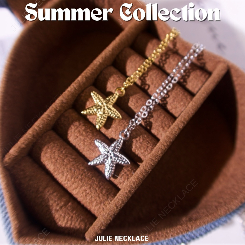 Julie[โค้ด5%]✨✨สร้อยคอสเเตนเลส จี้ปลาดาว ปรับขนาดได้ พร้อมส่ง สไตล์ทะเล