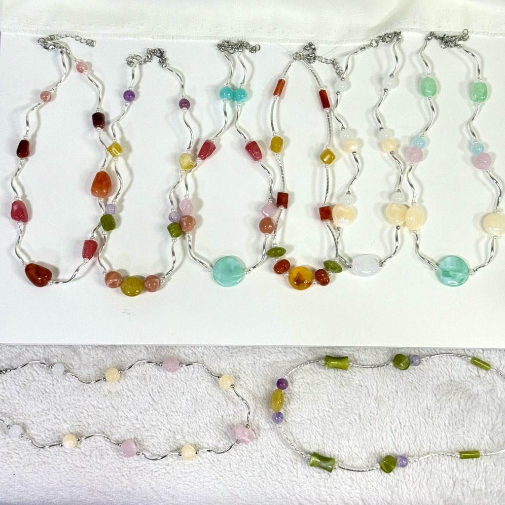 สร้อยคอลูกปัด สร้อยคอมินิมอล วินเทจ ลูกปัด ลูกปัดแก้ว